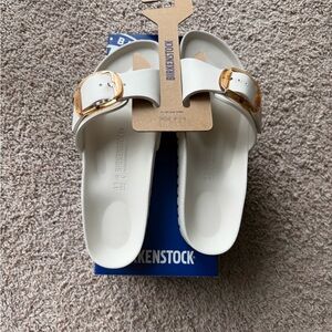 Birkenstock Madrid Big Buckle Eva Sandals in Eggshell with Gold Buckles 10